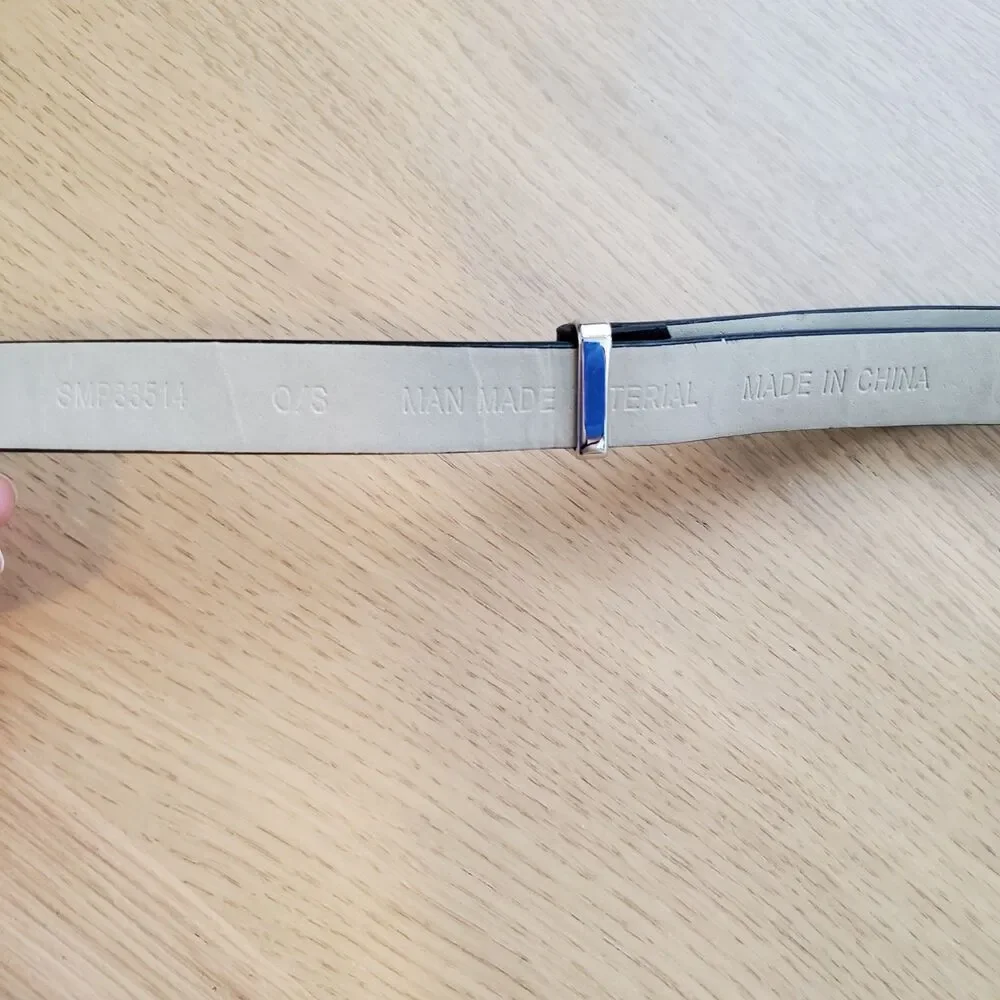 Vintage 80s Silver Buckle Black Belt